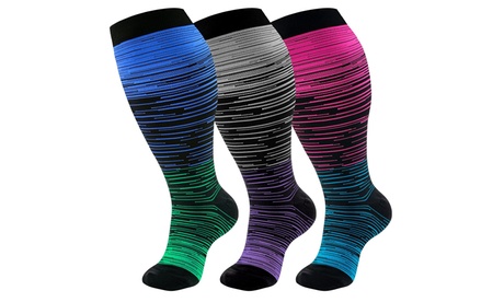 Compression Socks Wide Calf for Women Men 20-30 mmHg Knee High Stockings 3XL Blue