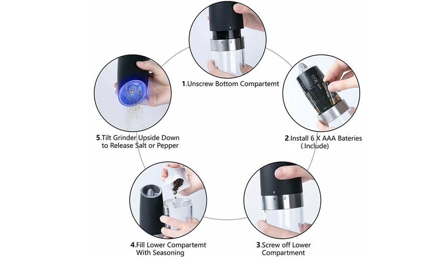 Image 8: ItBelongs2U Electric Gravity Salt and Pepper Mill Automatic Spice Grinder Shaker