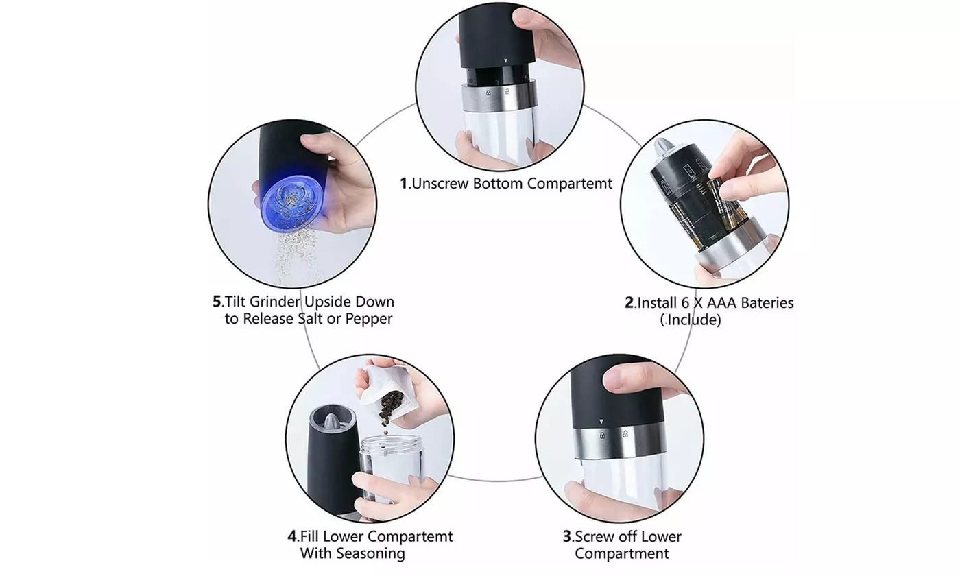 ItBelongs2U Electric Gravity Salt and Pepper Mill Automatic Spice Grinder Shaker