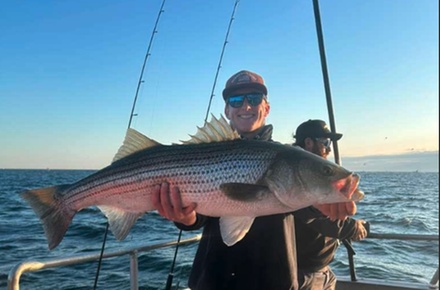 Striped Bass Morning Fishing Trip w/ Spinning Rod Rental - 1 Child - Miss Belmar Whale Watching on Jersey Shore