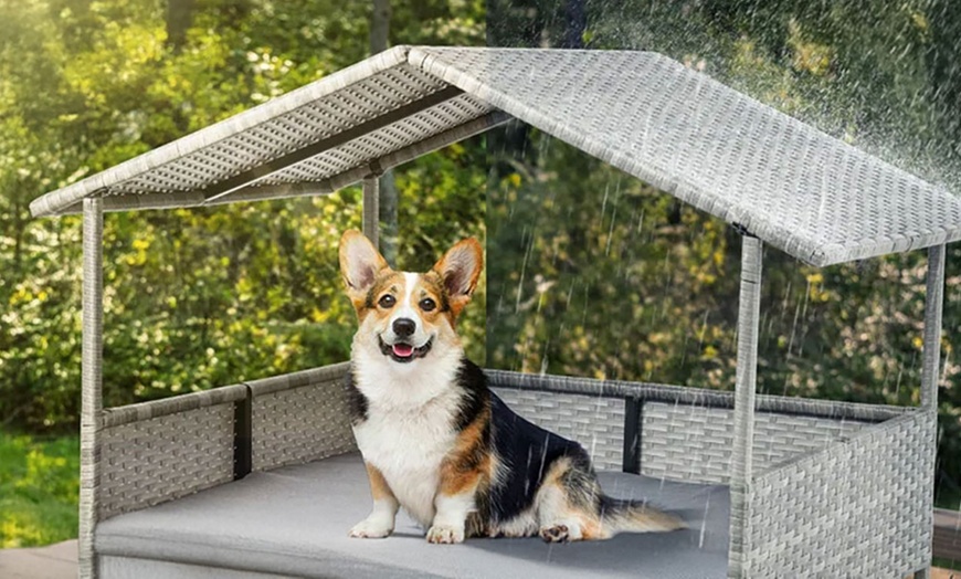 Image 2: Neo Rattan Dog House Outdoor Wicker Dog Bed