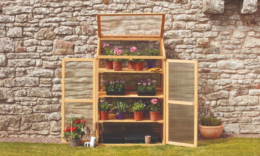 Image 1: Garden Grow Raised Wooden Cold Frame