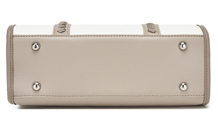 Image 14: Miss Lulu PU Leather Graceful Spacious Tote Bag with Woven Trim Strap