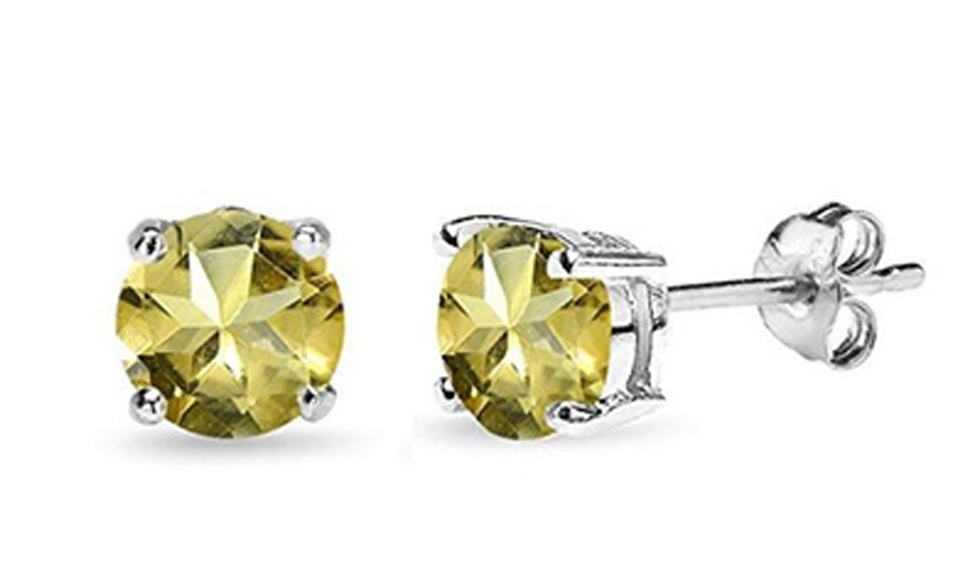 Image 2: Paris Jewelry White Gold Plated Round Citrine 6mm Stud Earrings