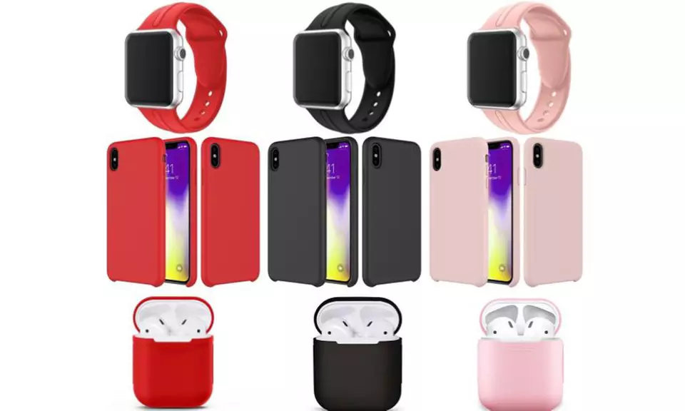 Waloo Silicone-Microfiber Case for iPhone X/XS, XR, and XS Max, AirPod Case, and Apple Watch Band Set (3-Pack) - Primary Image