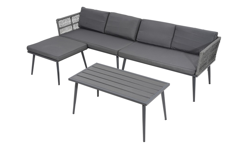 Image 2: Four Seater Outdoor Sofa Set with Table and Footrest