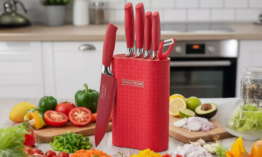 Set de couteaux avec support 7 pièces rouges Royalty Line