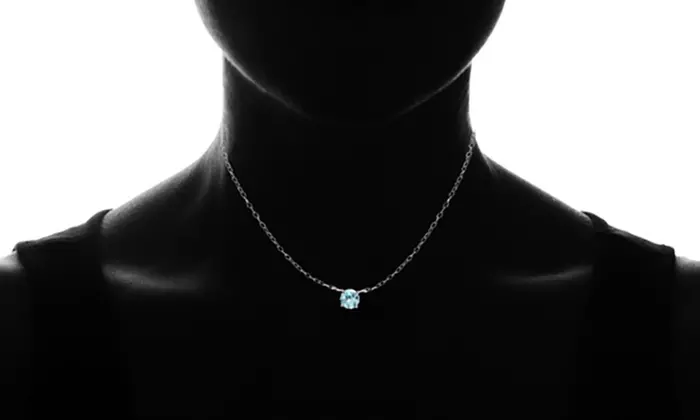 Sterling Silver Small Dainty Round Blue Topaz Choker Necklace