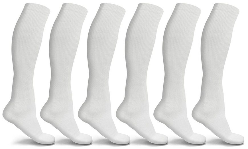 Image 12: 3-6 Pairs Knee-High Solid Compression Socks for Men & Women Graduated 15-20 mmHg