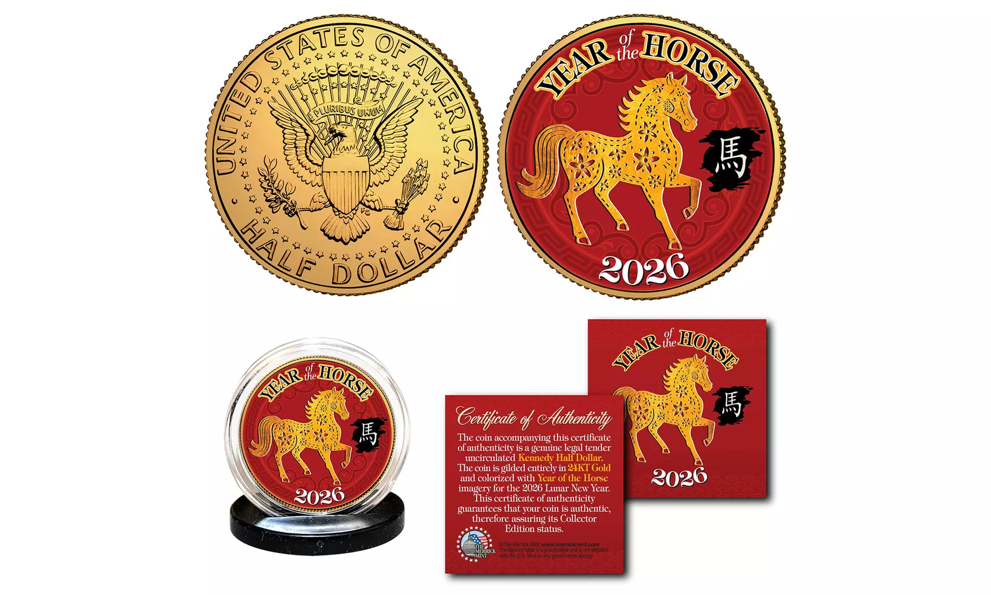 Chinese New Year Lucky Money 24K Gold Plated JFK Half Dollar Coin Editions