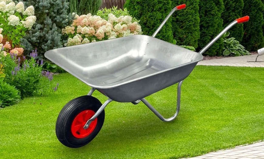 Image 1: 65L Heavy Duty Metal Wheelbarrow