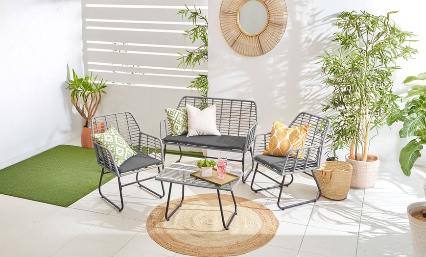 Image 7: Four-Piece Neo Wicker Bamboo Style Garden Sofa Table Chairs Set