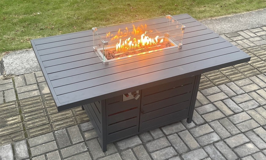 Image 3: Aluminium 5 Piece Garden Sofa Set with 8 Seater Cushion Gas Fire Pit