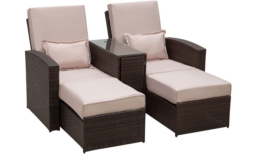 Image 4: Outsunny Rattan Double Lounge Set