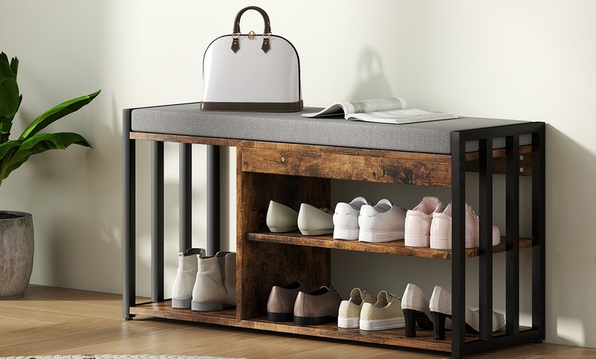 Image 5: HOMCOM Shoe Storage Bench with Padded Seat and Boot Shelf