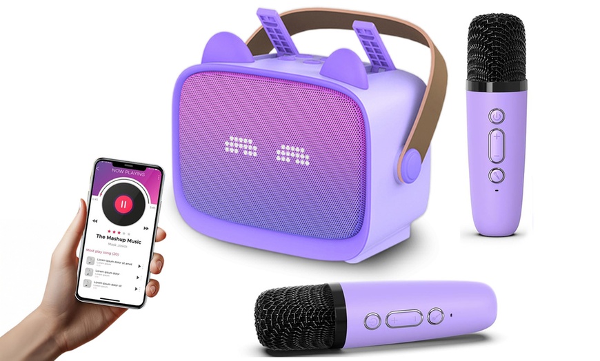 Image 8: Mini Bluetooth Karaoke Machine with 2 Wireless Microphones
