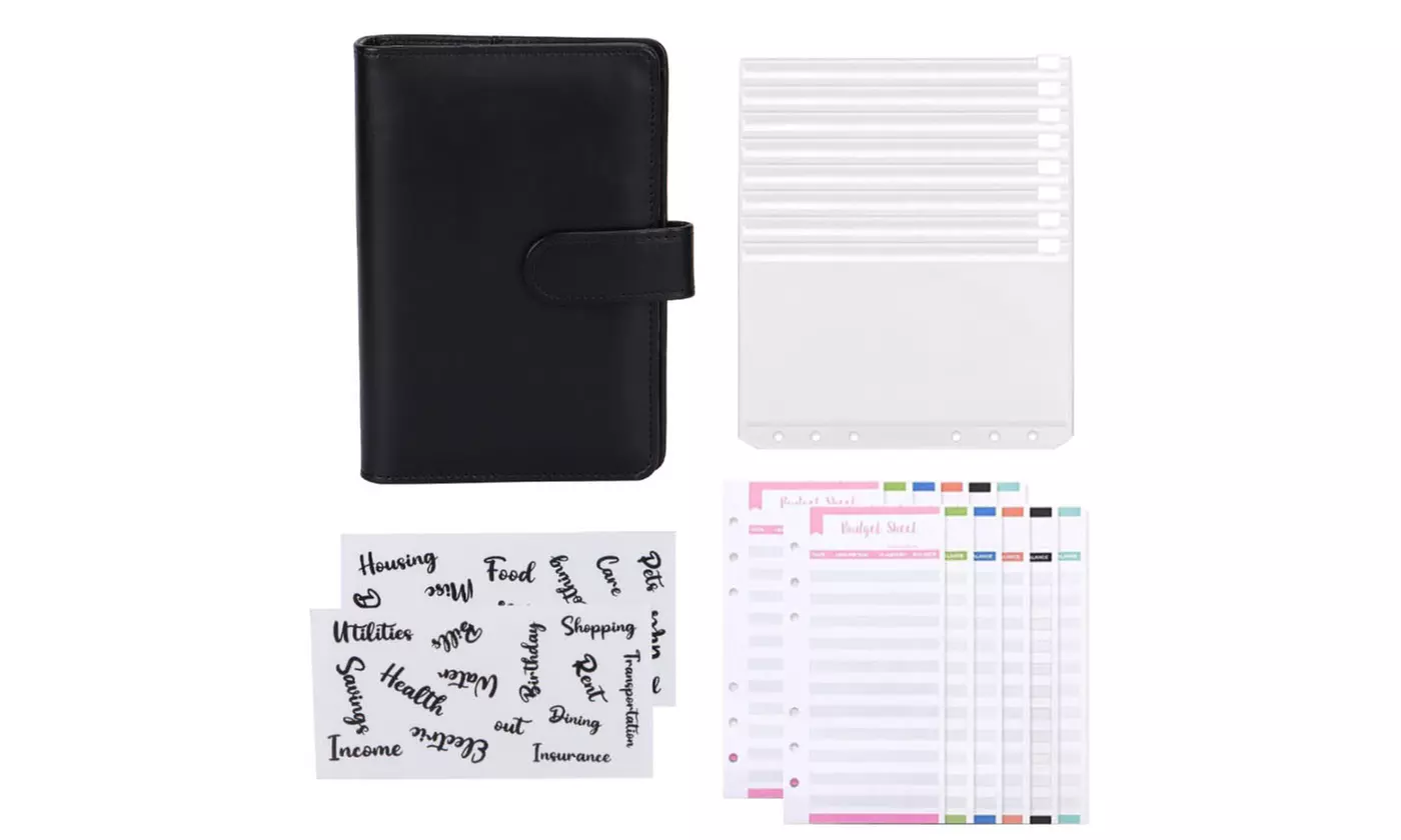 PU Leather Notebook A6 Ring Binder Budget Planner Organizer Cover
