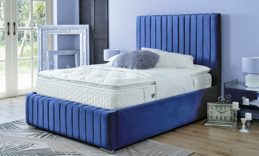 Image 3: DS Living Savoy Panel Line Design Soft Velvet Upholstered Bed