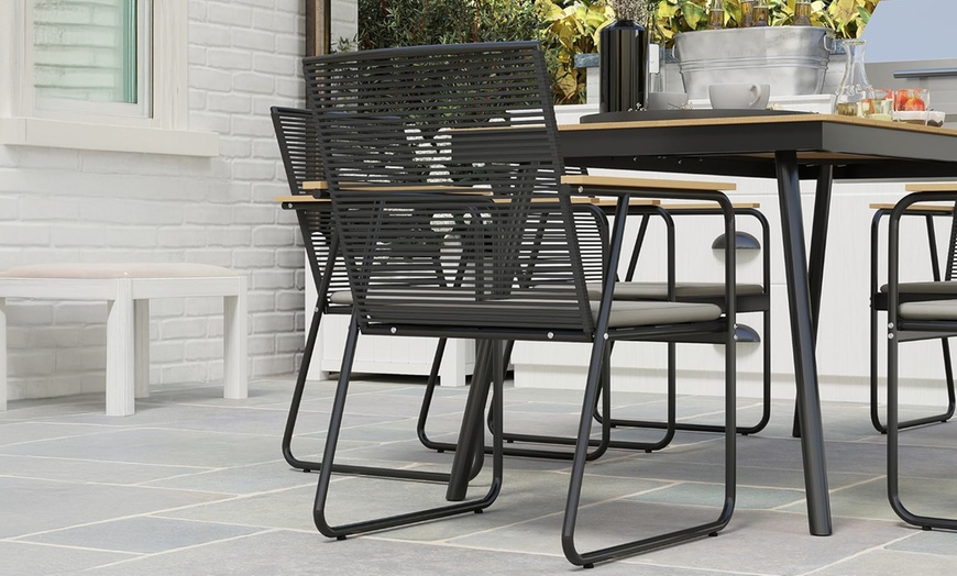 Image 2: Outsunny 6-Seater Garden Dining Set, Elegant Design with Soft Cushions