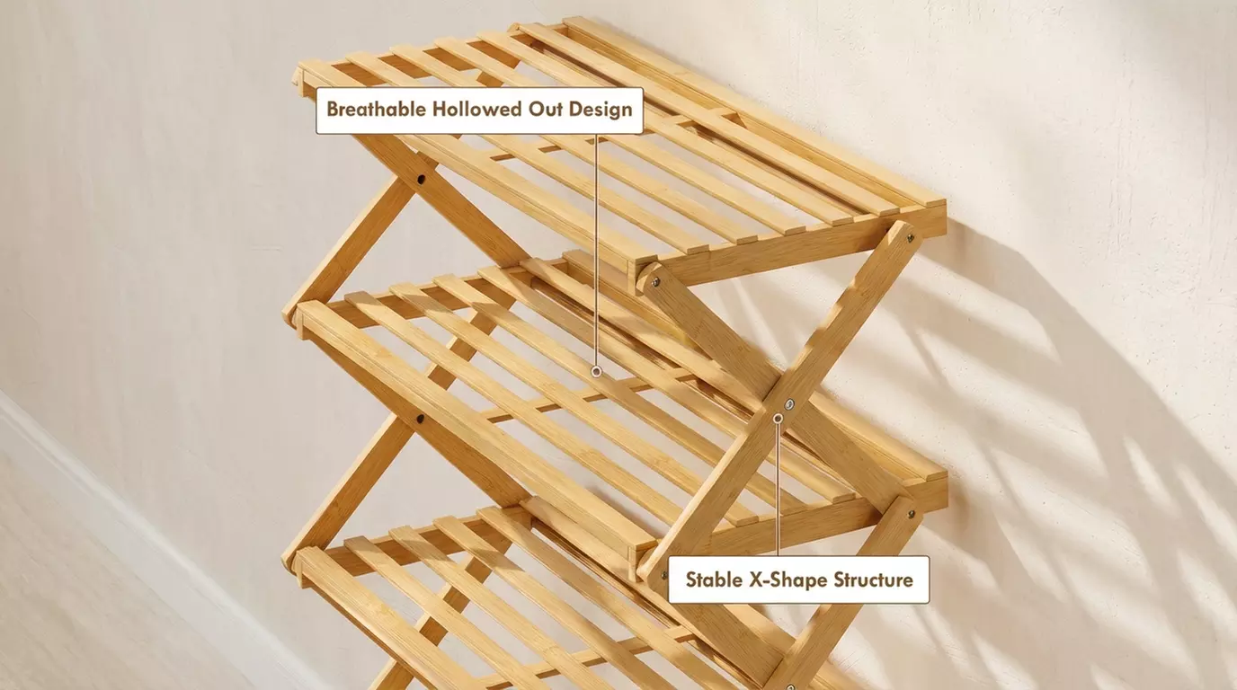 HOMCOM Foldable Bamboo Shoe Rack