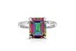 4.00 CTTW Genuine Rainbow Topaz Emerald Cut Sterling Silver Ring - Second Medium