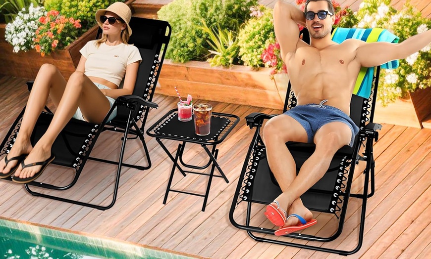 Image 1: Alivio Two Heavy Duty Zero Gravity Chairs with Coffee Table Set