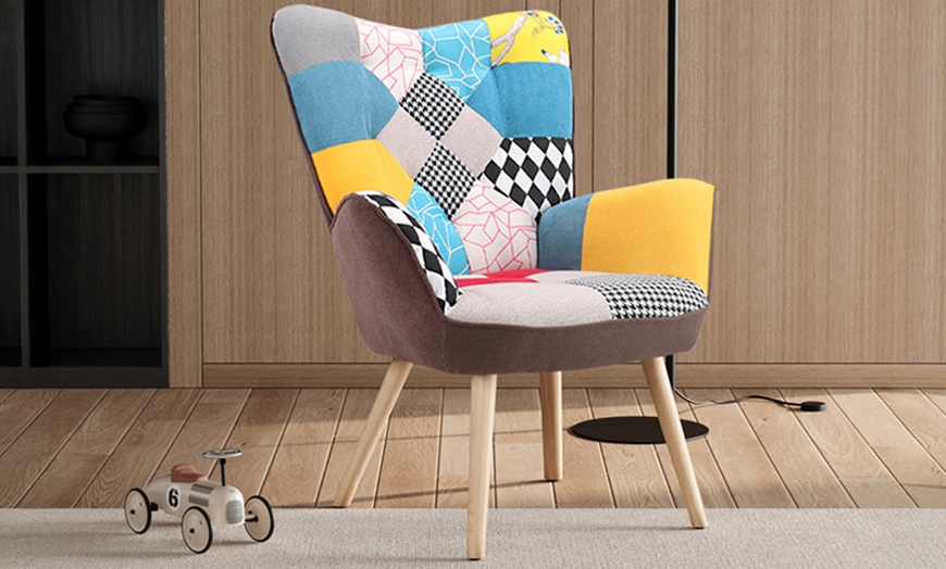 Image 2: Living And Home Tufted Button Linen Wing Back Armchair