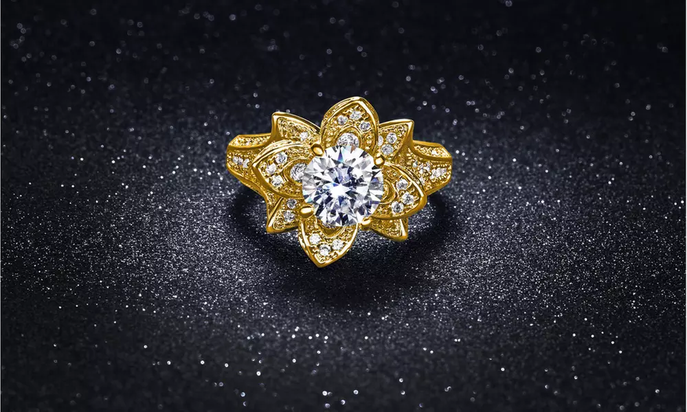 Micropave Flower Ring in 18k Yellow Gold