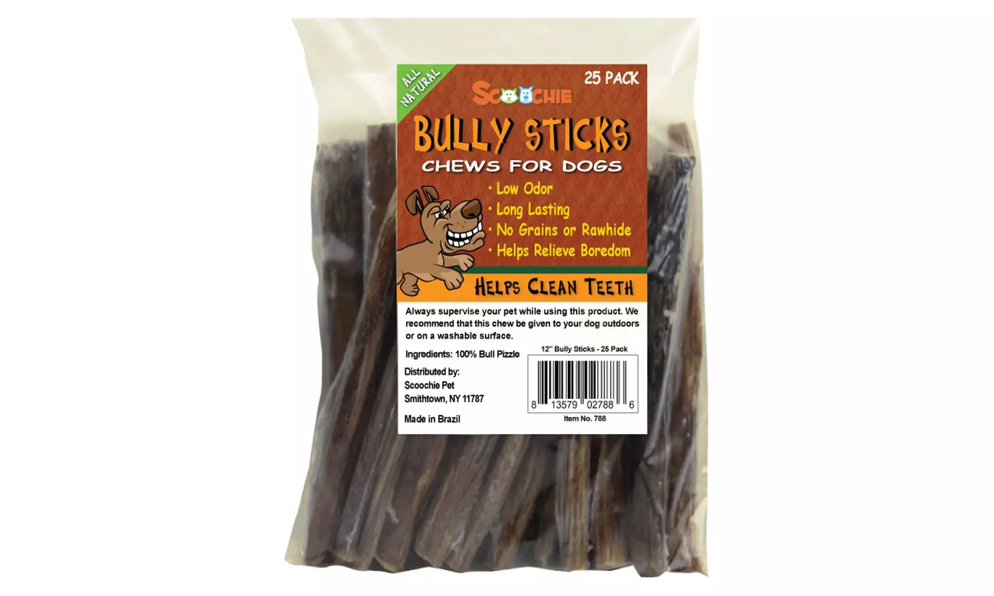 12 Inch Odorless Bully Sticks - 25 Pack