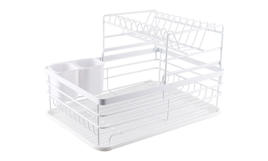 Image 3: Two-Tier Metal Dish Drying Rack with Removable Drip Tray