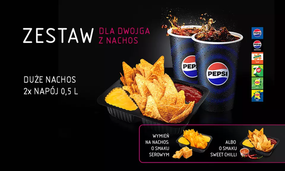 Zestawy barowe: napój z popcornem lub nachosami dla 1 lub 2 osób