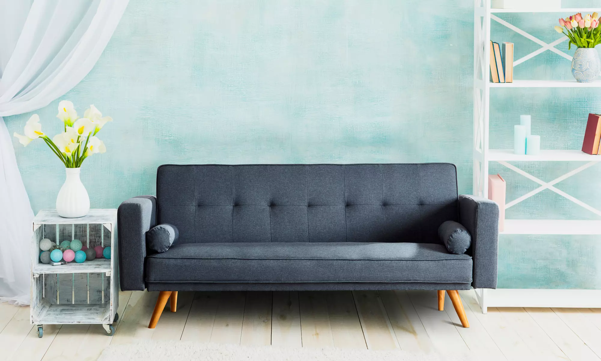 Miriam Sofabed with Linen Fabric or Crushed Velvet Upholstery - Primary Image