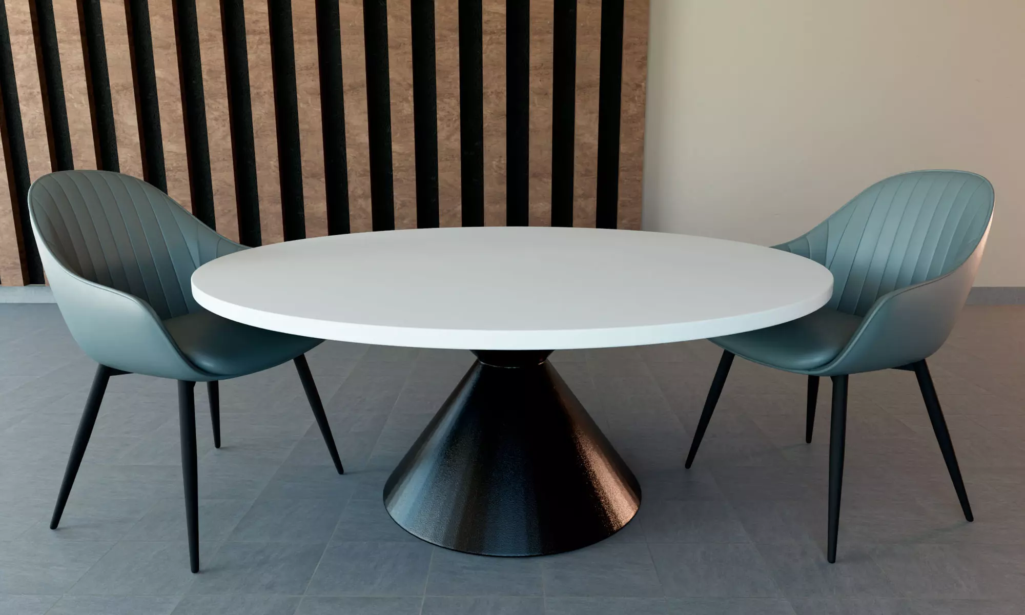 Tavolo rotondo con base a doppio cono