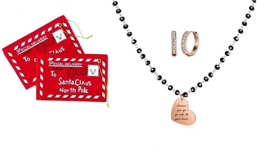 Image 1: Collana rosario con ciondoli e orecchini micro hoop