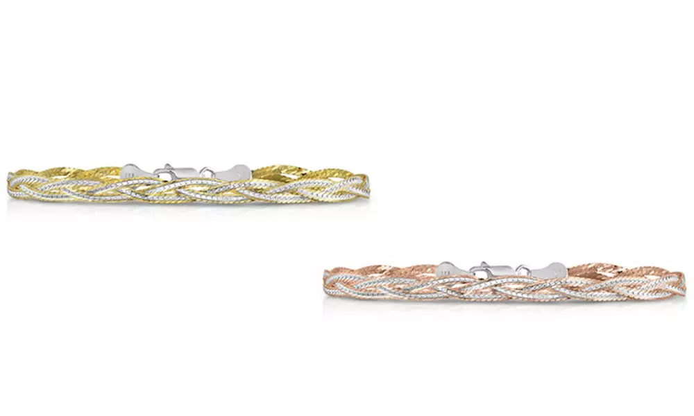 Italian Sterling Silver 2tone Diamond Cut Braided Bracelet
