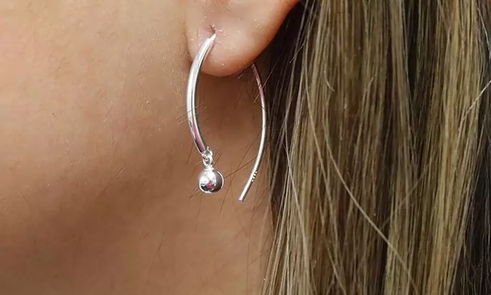 Italian 925 Sterling Silver Dangle Bead Threader Earrings 6MM Silver Bead