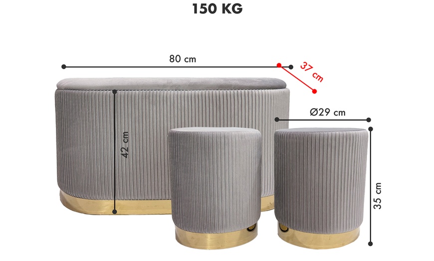 Image 4: Lote de 3 pufs con tapizado de terciopelo y espacio de almacenamiento
