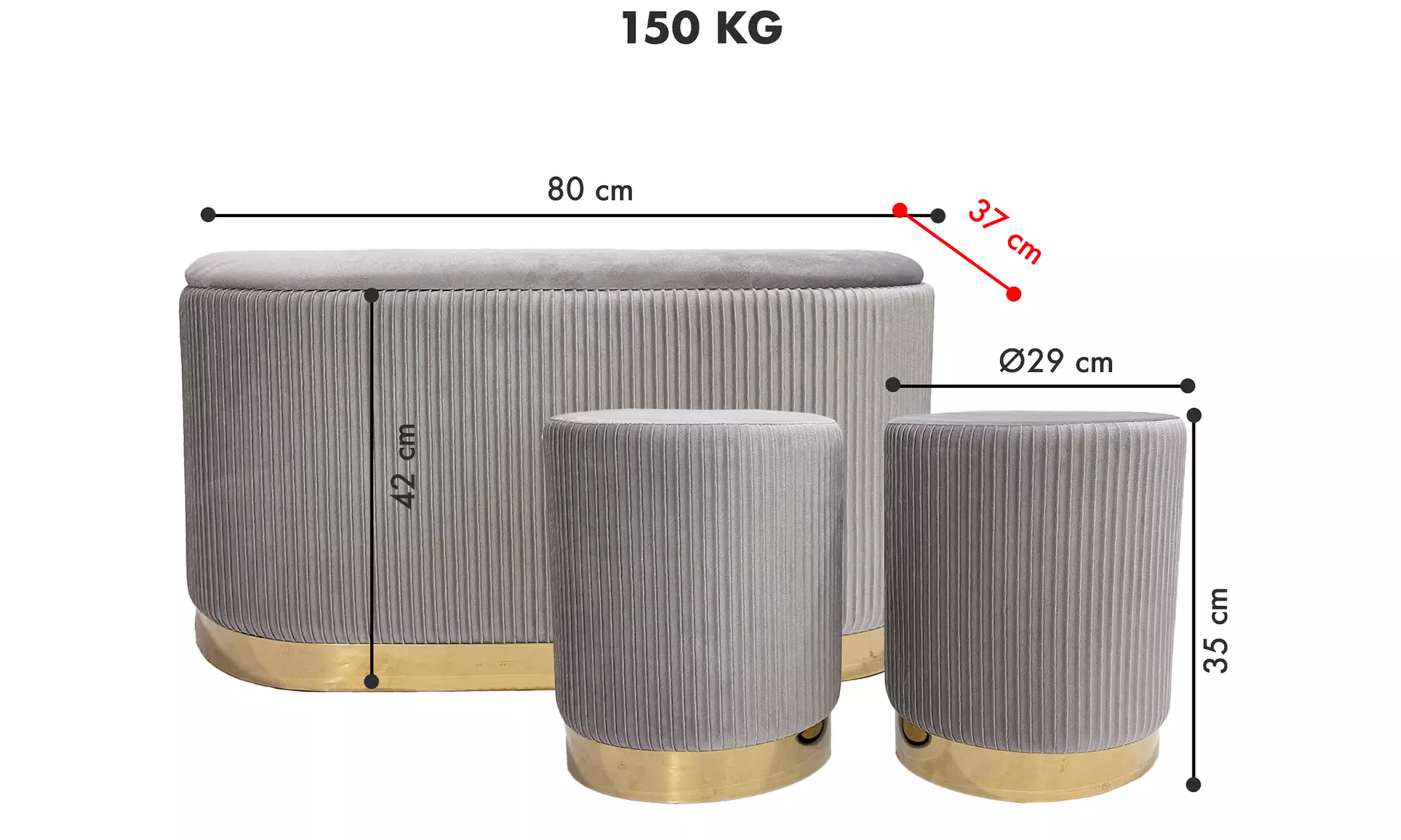 Lote de 3 pufs con tapizado de terciopelo y espacio de almacenamiento