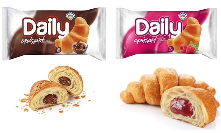 Image 1: 20-Pack Elka Daily Croissant Bulk Box - Cocoa Cream or Strawberry Jam