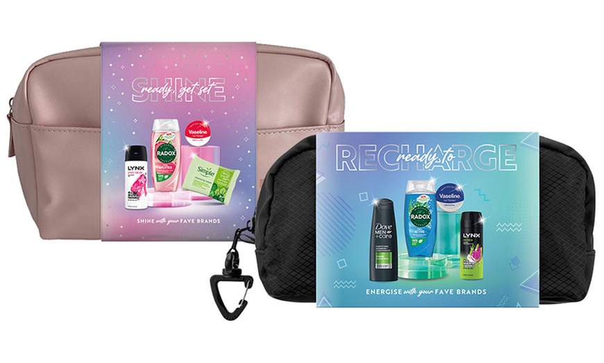 Image 1: Multi-Branded Bath & Body Gift Set with Skincare Products & Wash Bag
