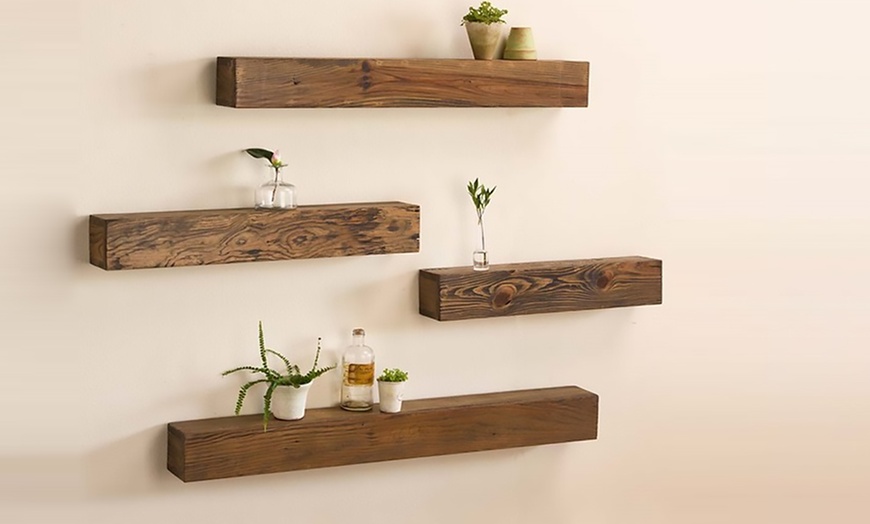 Image 3: Solid Wood Floating Bookshelves