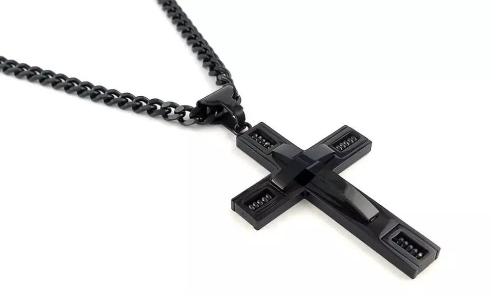 Men's Cross Necklace in Stainless Steel + 24" Inch Curb Chain