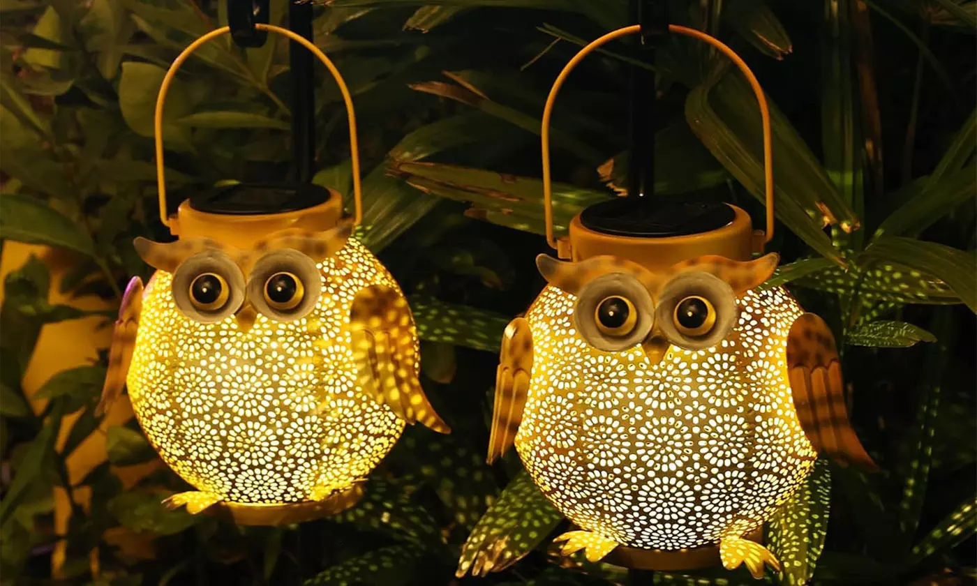 2 Pack Hanging Solar Lanterns Owl Pattern Pathway Decorative Lantern Lights