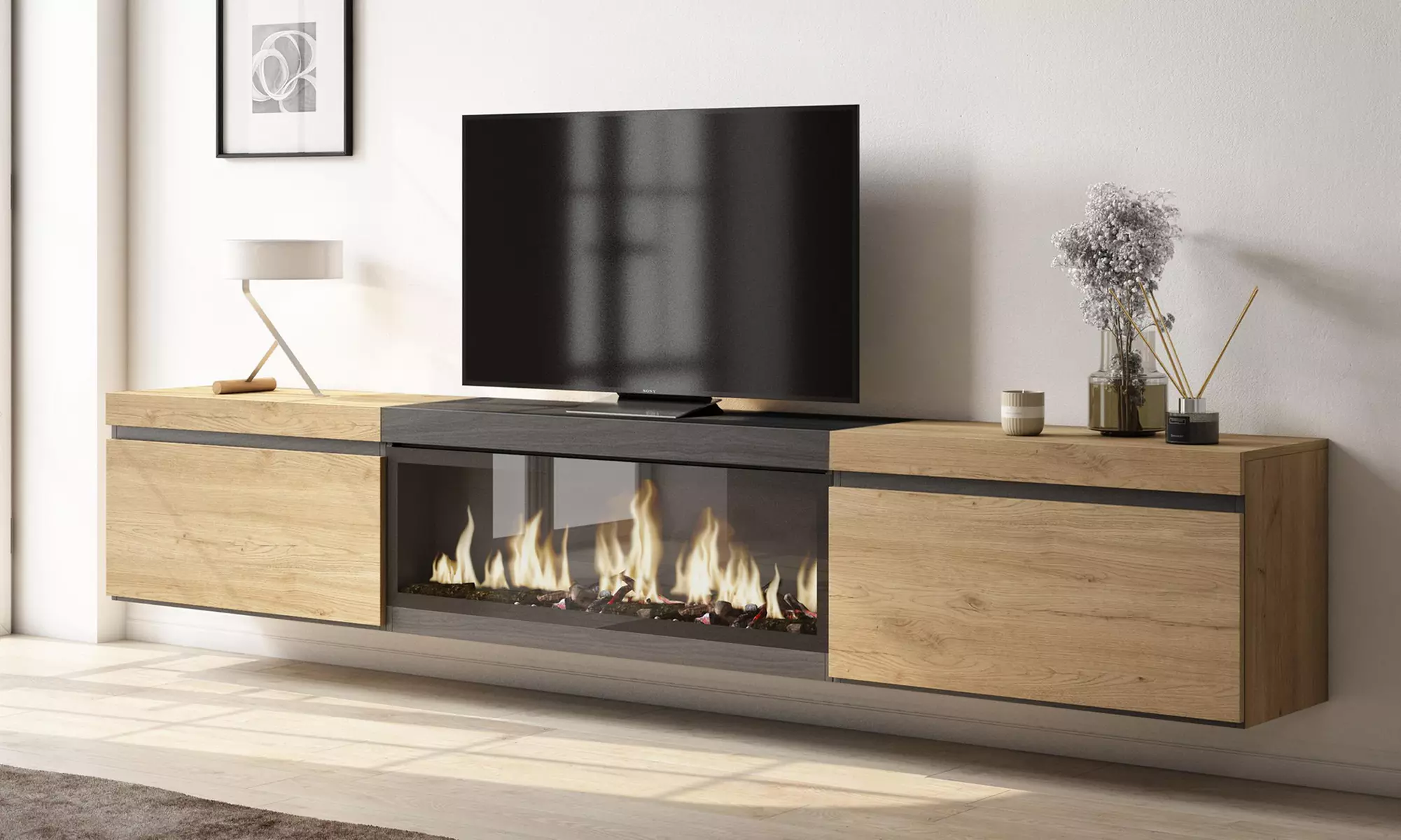 TV-Möbel opt. mit elektrischem Kamin