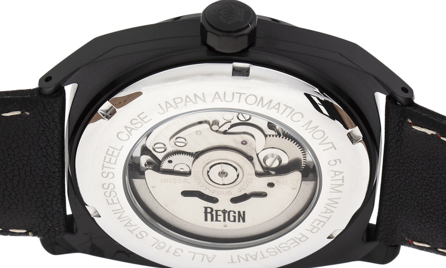 Image 13: Reign Astro Semi-Skeleton Echtlederuhr