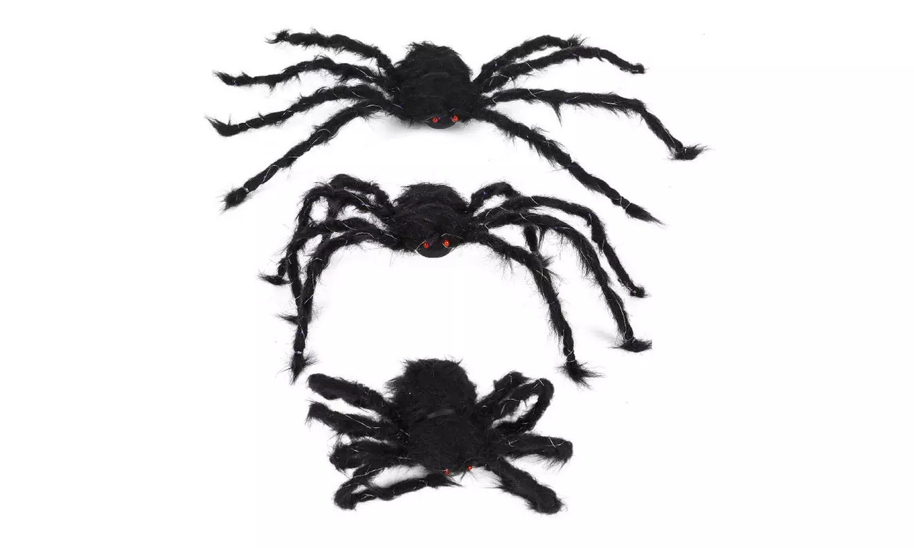2.5Ft Giant Scary Fake Black Hairy Spiders with Purple Lights for Halloween