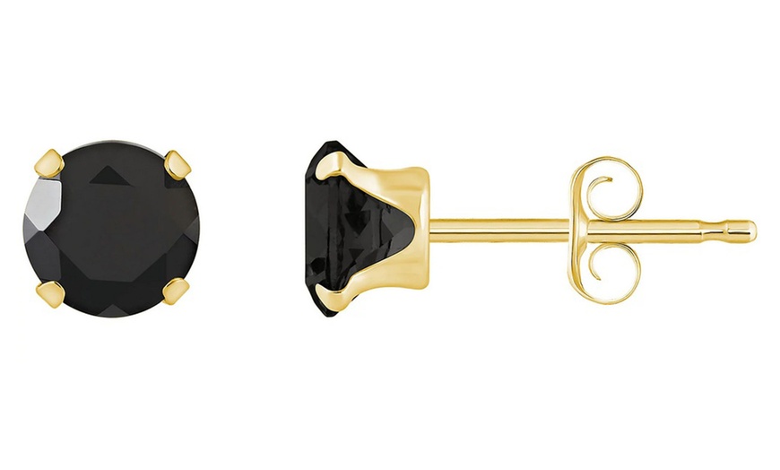 Image 2: Paris Jewelry 10K Yellow Gold 7 mm Round cut Black CZ Stud Earrings