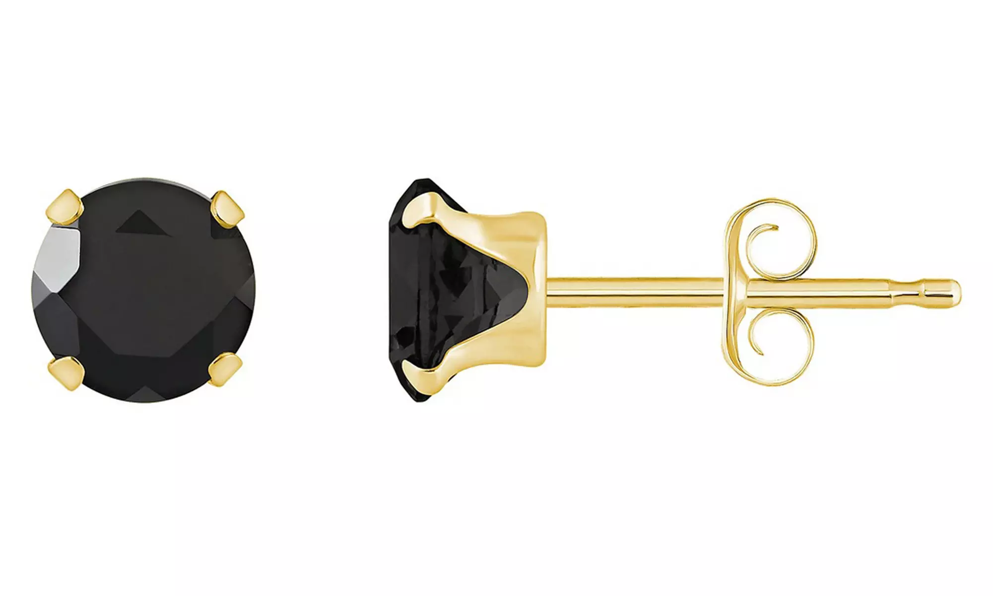Paris Jewelry 10K Yellow Gold 7 mm Round cut Black CZ Stud Earrings