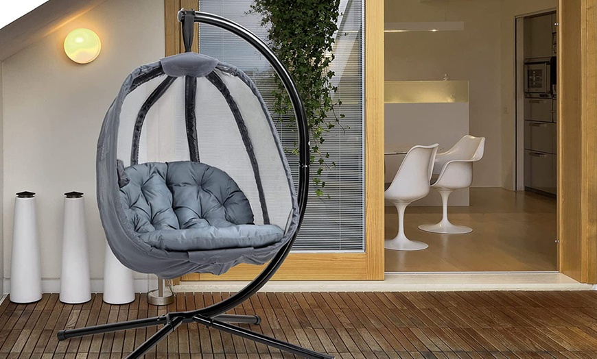 Image 1: Outsunny Hanging Egg-Shaped Chair