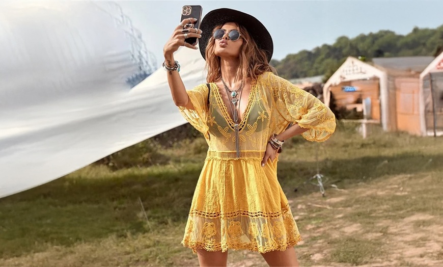 Image 9: Boho-Style Lace Cover-Up Beach Dress